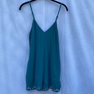 Gentle Fawn Teal Shorts Romper With Embroidery